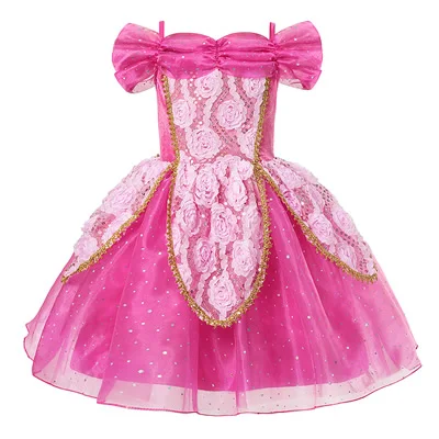Aurora Dress Only Арабское платье принцессы с жасминовым принтом для девочек; летнее короткое платье Спящей красавицы Авроры; голубое платье Золушки; костюм Аладдина - Цвет: Aurora Dress Only