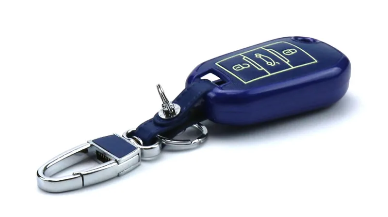 Чехол для ключей из натуральной кожи для peugeot 3008 308 RCZ 508 408 2008 key - Название цвета: Синий