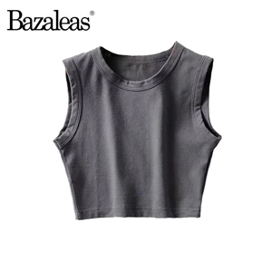 W10 grey Bazaleas винтажные базовые Хлопковые женские укороченные топы, модный топ на бретелях в стиле панк, женская камзол, сексуальный укороченный Тонкий Топ, Прямая поставка - Цвет: W10 grey