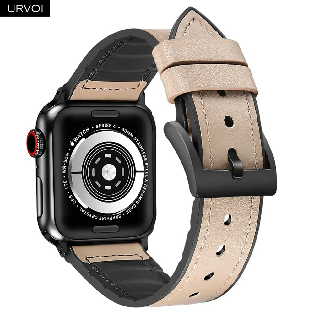 URVOI кожаный ремешок для часов аpple для iwatch 38/40 42/44 мм ремень высокого качества Силиконовая задняя дышащая серия 5 4 3 2 1