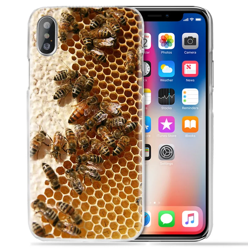 Чехол для iPhone XS Max XR X 10 7 7S 8 6 6S Plus 5S SE 5 4S 4 5C Прозрачный жесткий пластиковый чехол для телефона Золотой медовый гребень медовая пчела