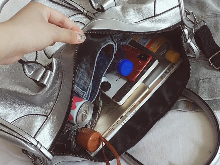Модные женские сумки мужские Weekender большой емкости PU Мягкий чехол подушка пакет багажные сумки черный/серебристый
