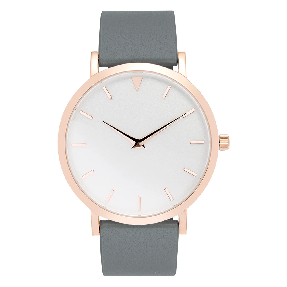 Часы 316L стальной полированный чехол розовое золото серый кожаные часы тяжелый