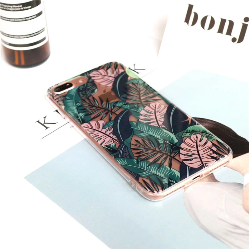 Wmzsucc Chic японский рисунок банановых листьев Прозрачный чехол для телефона iPhone 6S 6 8