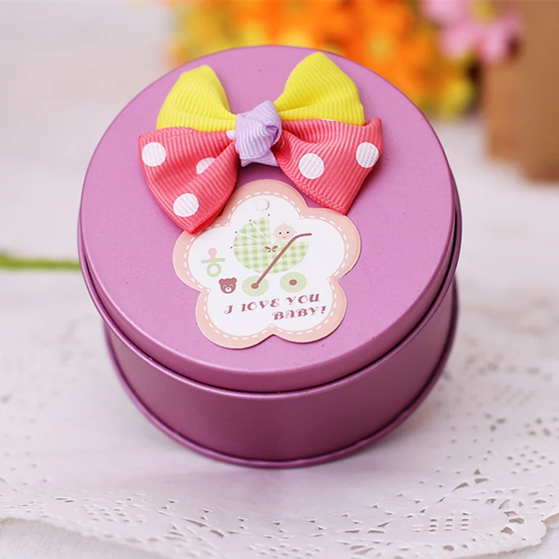 Декоративные маленькие металлические коробки для конфет с бантом Подарочная