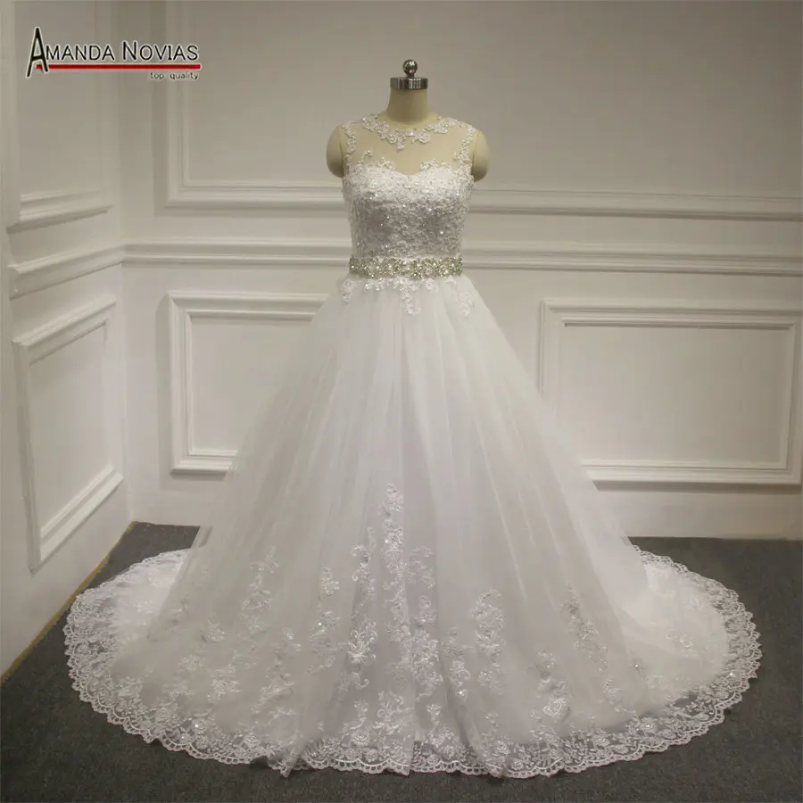 Платье без рукавов с кружевной аппликацией Amanda Novias 2019|vestido de noiva|de noivawedding dress lace |