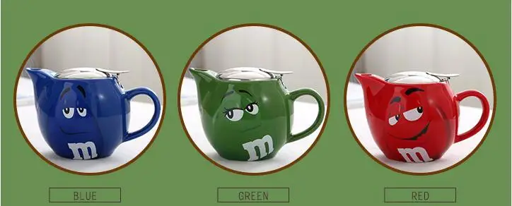 M& M кофе чай горшок мультфильм чайник с металлическим фильтром милый выразительный чайник большой емкости творческий посуда для напитков
