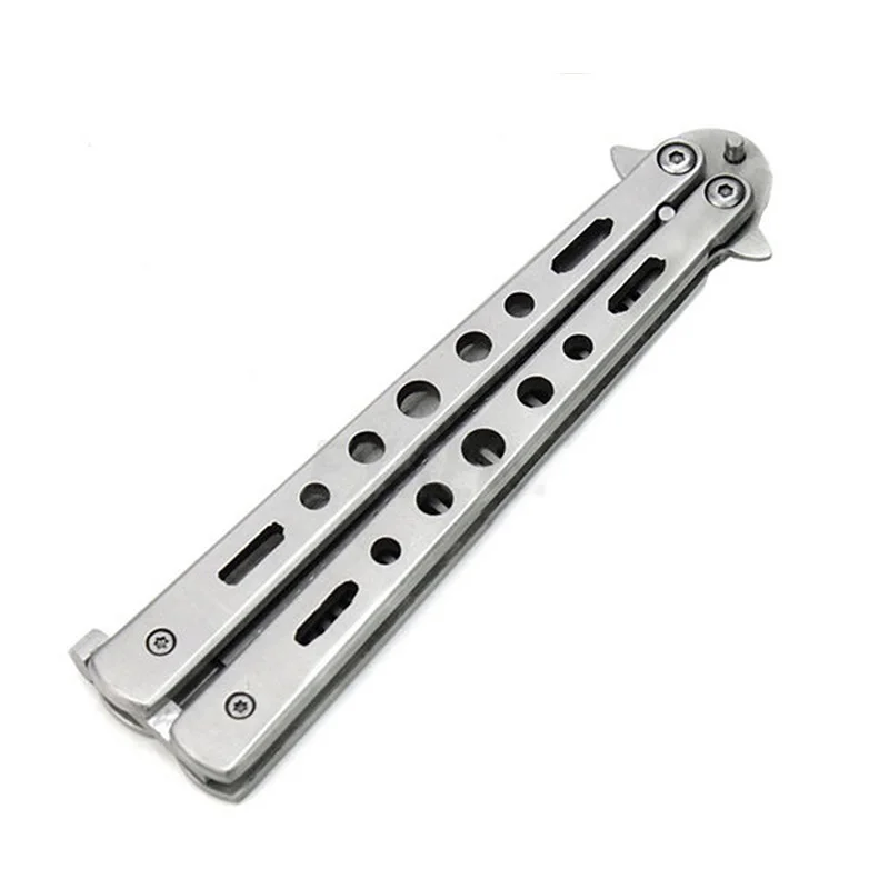 

Hot Sale Black Sliver Metal Practice Balisong Butterfly Trainer Training Knife Dull Tool Knife Butterfly