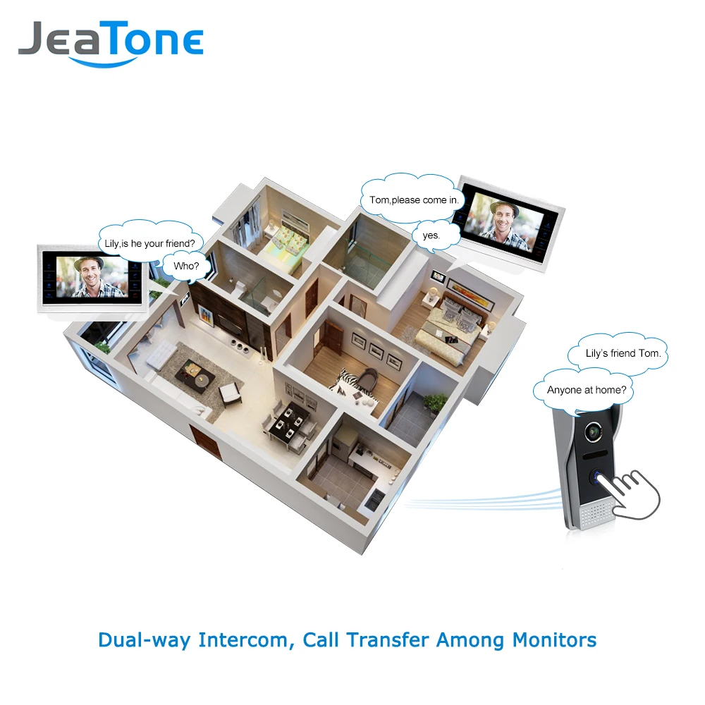 JeaTone Новый 10 &quotTFT сенсорная кнопка видео домофон дверной звонок с 1200TVL COMS 2 камера +