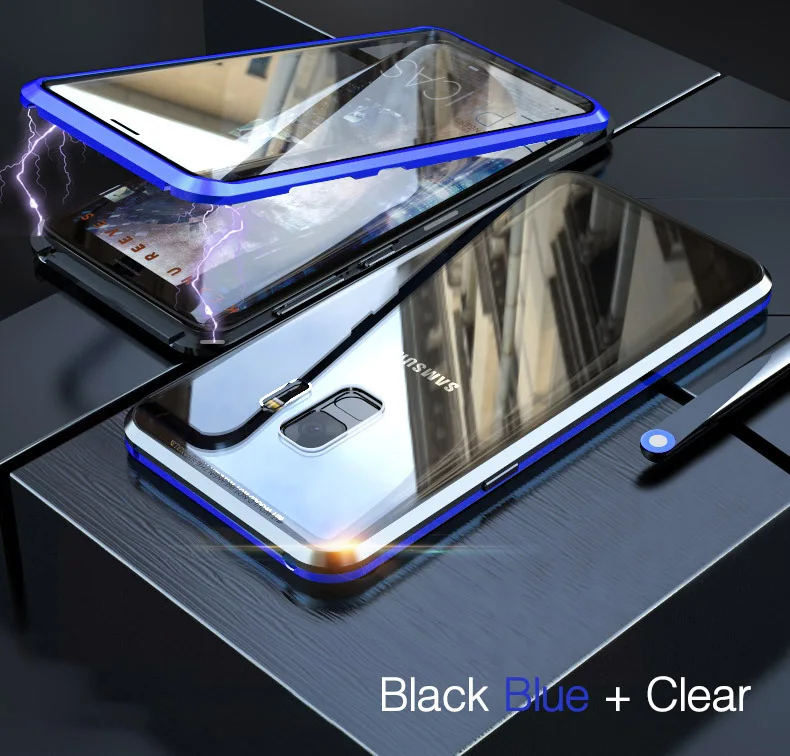 Black Blue LUPHIE 360 Полный Магнитный чехол для samsung Galaxy S9 S8 Plus Note 9 передний задний стеклянный чехол для samsung Note 8 9 Магнитный чехол s - Цвет: Black Blue
