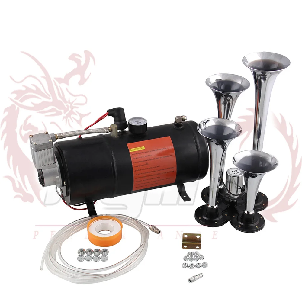 Новый 4 трубы Chrome Поезд Air Horn с 150 фунтов/кв. дюйм 3 литра 12 В в воздушный компрессор