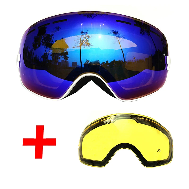 HW45White and Lens COPOZZ Ski Goggles with Lens and Box Case Ski Mask UV400 Anti-fog Snow Goggles Big Spherical Skiing Snowboarding for Men Women - Цвет: HW45White and Lens