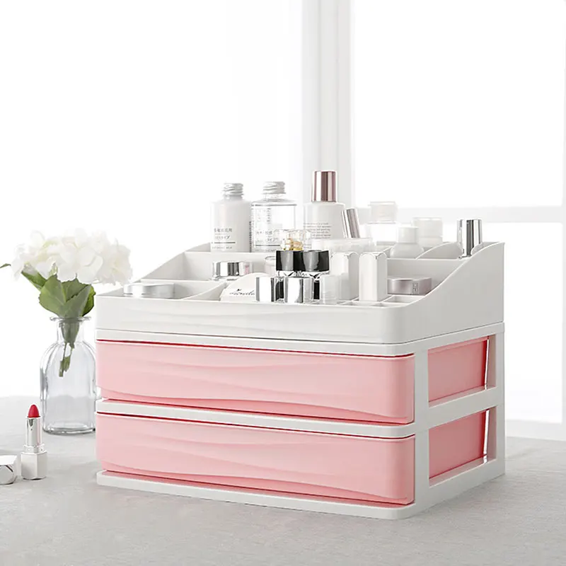 2 Tier desktop makeup storage box cosmetic Drawer Organiser Jewelry Makeup Cabinets Case Pens Sundry Home Barthroom table
