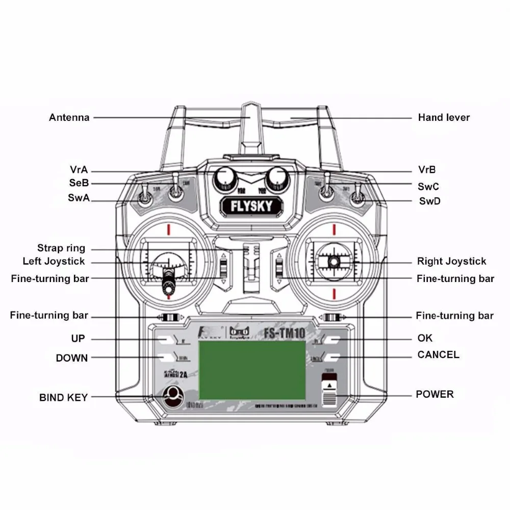 Контроллер передатчика Flysky FS-TM10 2 4G RC 10/6CH iA10B/iA6B приемник для радиоуправляемого