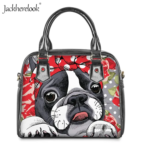 Jackherelook милая сумка с рисунком собаки Бостонского терьера женская сумка на плечо с цветочным рисунком Женская сумка-мессенджер кожаная сумка через плечо - Цвет: H8560DL