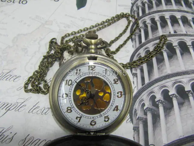 Antique bronze cacique chief Hollow out pocket watch necklace brass steampunk victorian vintage style simple | Наручные часы