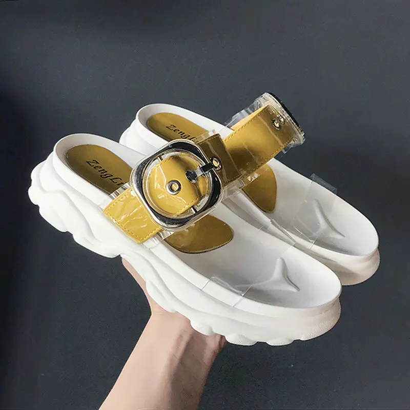 2019 г. новые летние женские нейтральные тапочки обувь с пряжкой на Плоском Каблуке