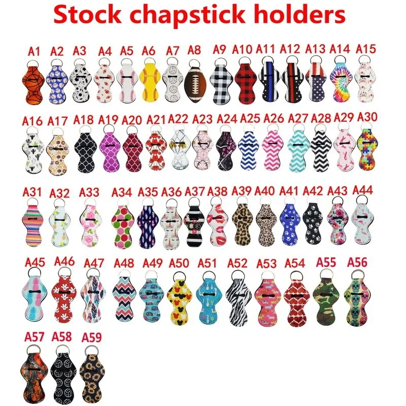 

100pcs/lot Many Colors Stock Neoprene Keychain Chapstick Holder For Sale
