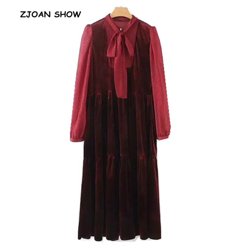 2018 новое осенне зимнее бархатное платье с воротником бабочкой винтажное