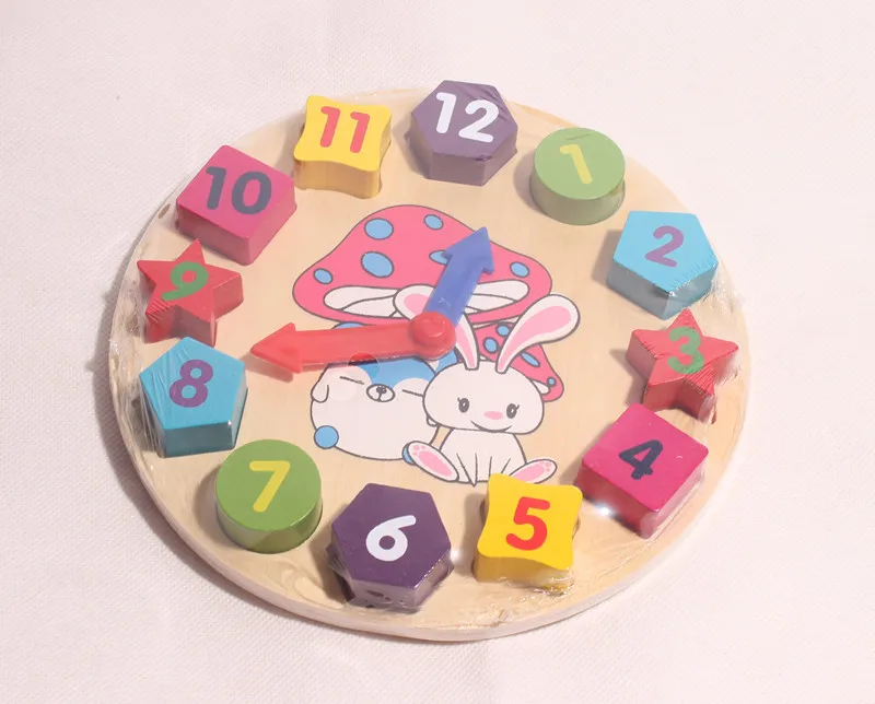 Деревянные игрушки-кубики цифровые геометрические часы мультяшная игрушка для