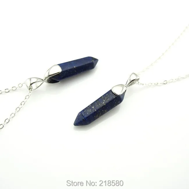

NC1501200011 Silver Bail Dark Blue Goldsand Point Pendant Necklace