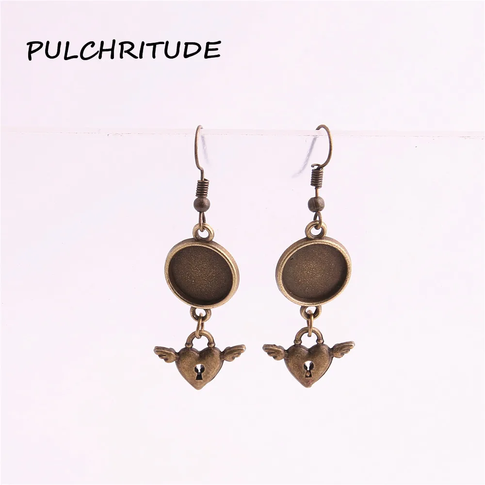 Pulchrode античные бронзовые серьги из металлического сплава, 10 пар(20 шт.), 12 мм, кабошон, сердце, очаровательные серьги, любовь, сделай сам, изготовление ювелирных изделий C1772