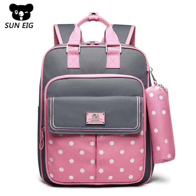 Ортопедические школьные сумки для девочек, милый детский школьный рюкзак в горошек для девочек-подростков, нейлоновый школьный рюкзак высо...