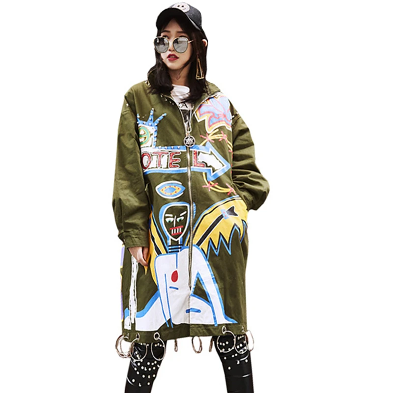 Тренч 2019 весеннее Женское пальто с карманами и заклепками ветровка на молнии