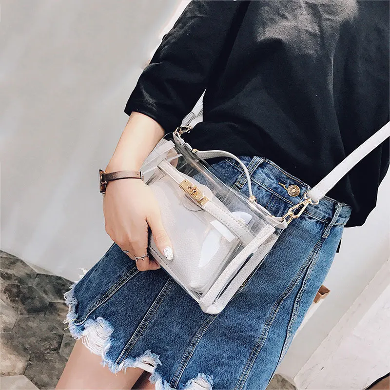Hot Simple Fashion Women Messenger Bags Leather Lock Catch Transparent Handbag Ladies Sweet Girls Shoulder Bag BVN66 | Багаж и сумки