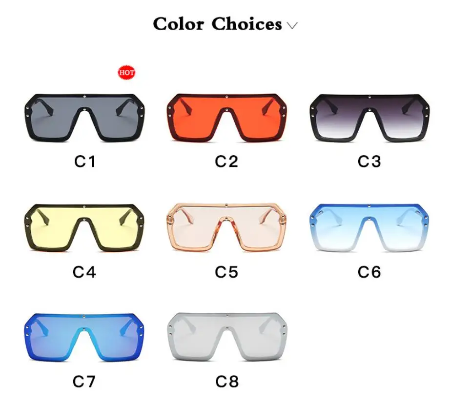

2019 One Piece Sunglasses Square Men Half Metal Summer Style Oversized Sun Glasses for Women Large Candy Colors Sunglasses