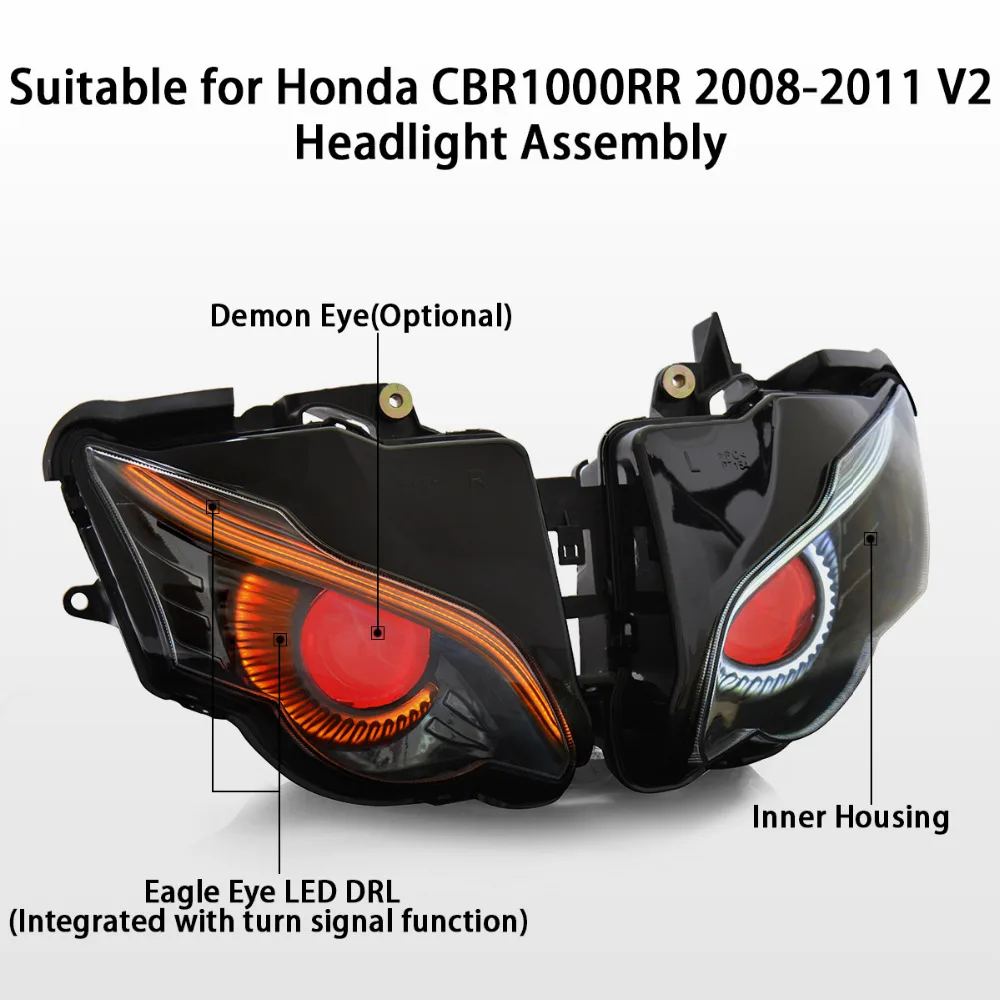 KT фара для Honda CBR1000RR 2008-2011 LED крючке красный демон глаз Мотоцикл HID сборки проектора