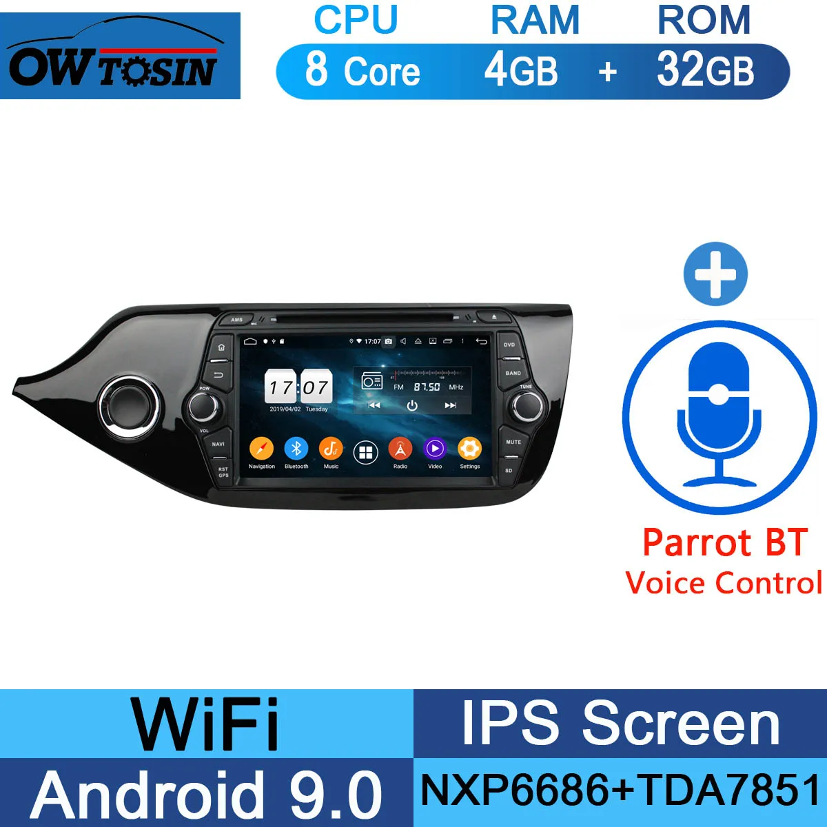 32G Parrot BT " ips Octa 8 ядерный 4 Гб ОЗУ+ 64 Гб ПЗУ Android 9,0 Автомобильный DVD Радио gps Navi для Kia CEED 2013 DSP CarPlay Parrot BT - Цвет: 32G Parrot BT