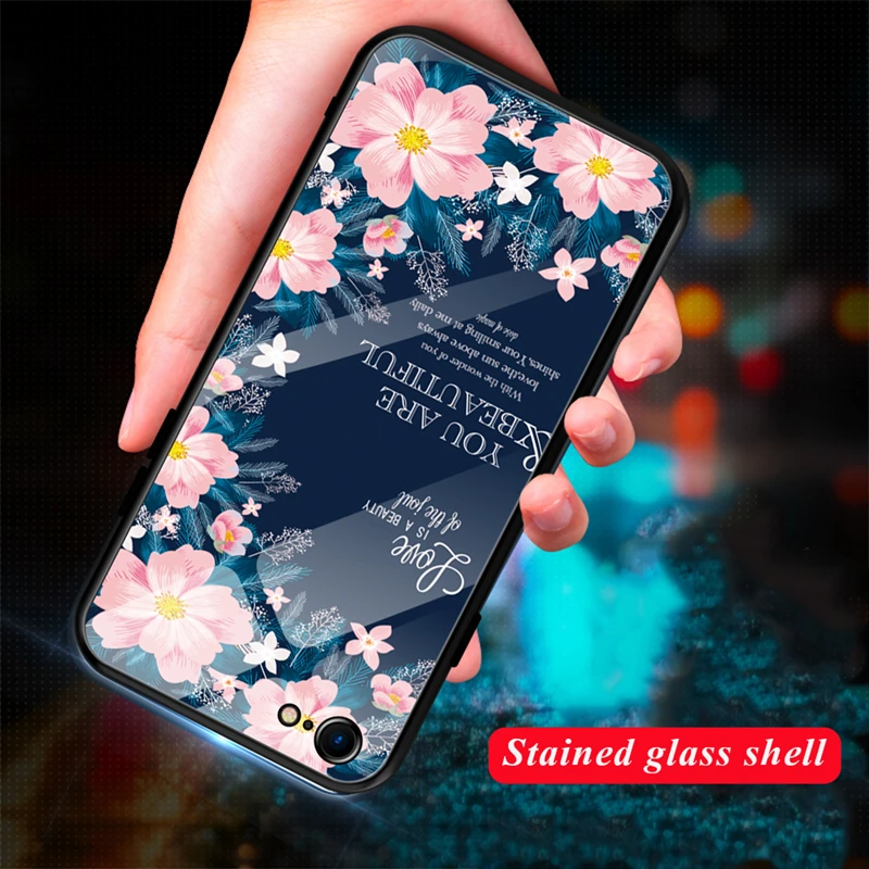 Чехол из закаленного стекла с узором для iPhone XR XS 11 Pro MAX X 7 8 Plus, чехол-бампер из ТПУ с милым сердечком для iPhone 6 6S Plus