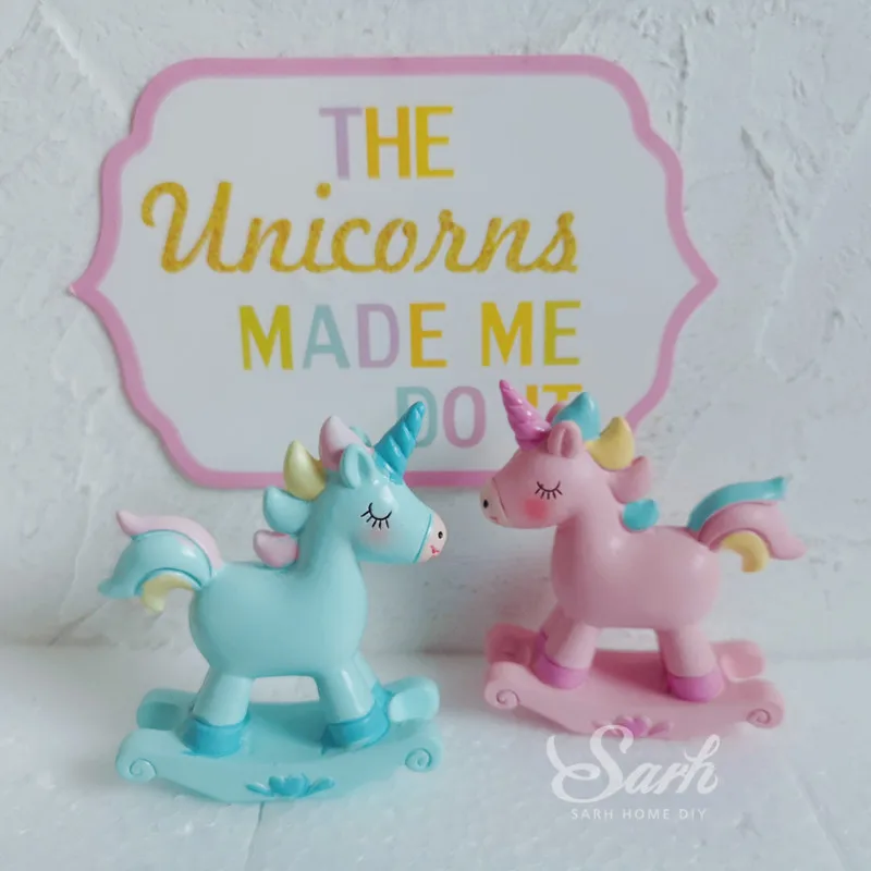 Розовый синий глина белый стоя лежа единорог коллекция украшения для торта дня