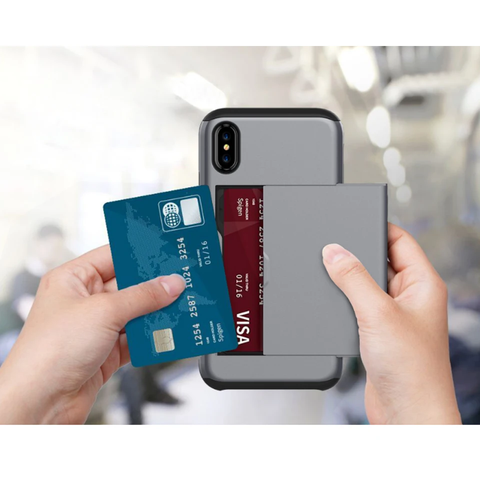 Шок Зондского слайд слот для карты держатель чехол телефона iPhone X Силиконовый