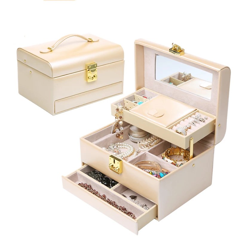New Beauty Leather Jewelry Box Gift Packaging Display Large Exquisite Makeup Case Luxury Organizer Storage | Украшения и