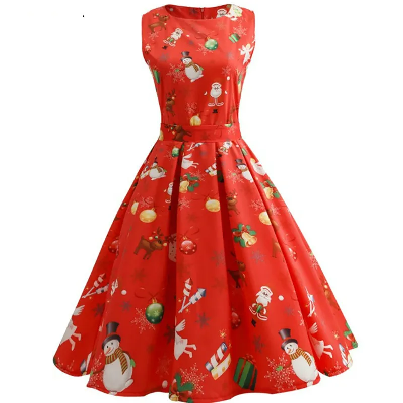 2018 Rockabilly Dress Summer Women Floral Print 50s 60s Vintage Sleeveless Elegant Christmas Party Vestidos Sundress | Женская одежда