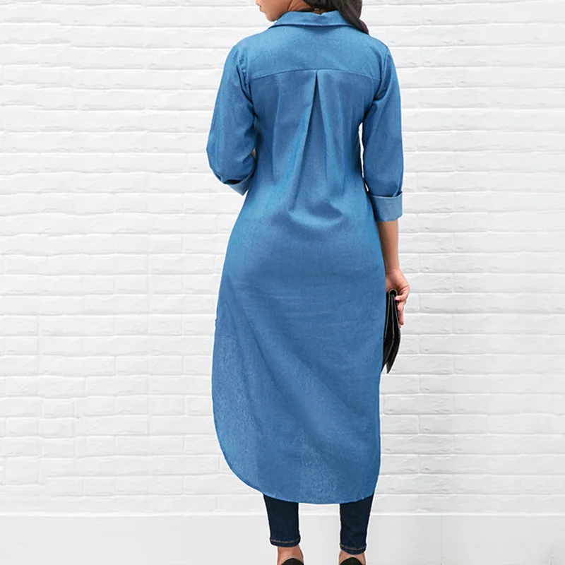 Женская джинсовая рубашка с длинным рукавом отложным воротником |