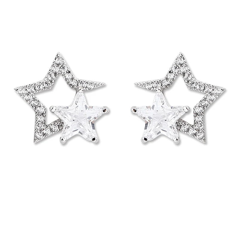 

2023 Fashion 925 Silver Needle Simple Double Star Earring For Women Ear Stud Earrings Minimalist Jewelry Geometry Brincos Bijoux