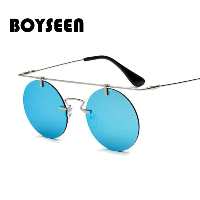 BOYSEEN, модные мужские и женские брендовые дизайнерские очки, классические круглые солнцезащитные очки без оправы в стиле стимпанк, винтажные очки, высокое качество, UV400