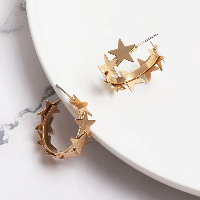 Модные новые простые дизайнерские серьги Brincos Bijoux Star Металлические корейские
