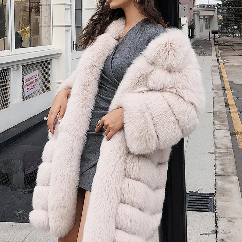 Maylofuer Long Real Fox Fur Coat Women Natural Jacket autumn and winter long fashion Full Sleeve fur coat Female Ladies | Женская одежда