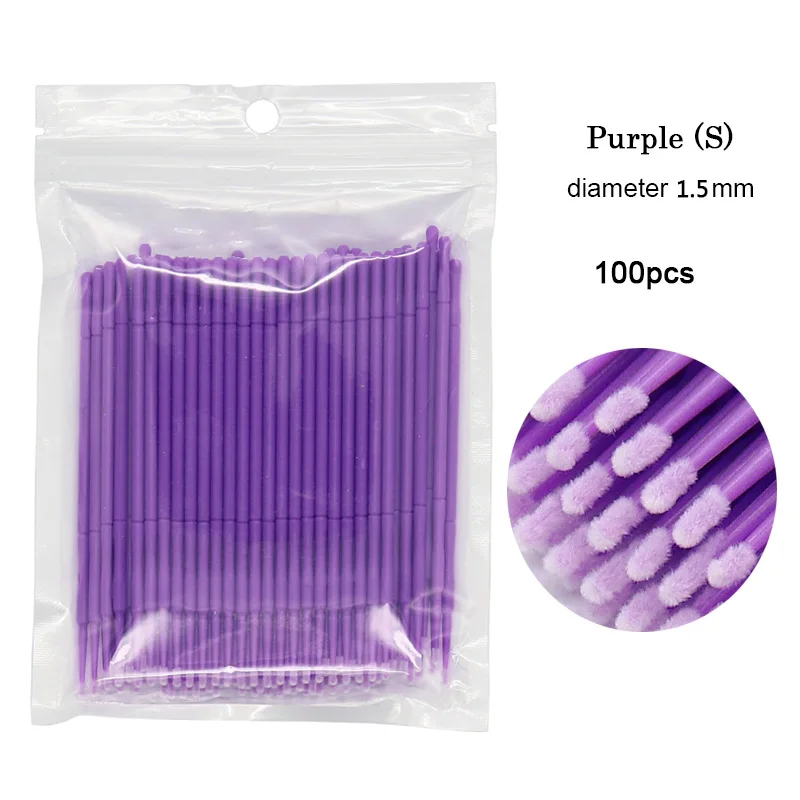 100pcs Purple Sinso 100 шт./лот, одноразовые кисти для макияжа, тампоны, микрощетки, инструмент для наращивания ресниц, индивидуальные инструменты для удаления ресниц, набор - Handle Color: 100pcs Purple