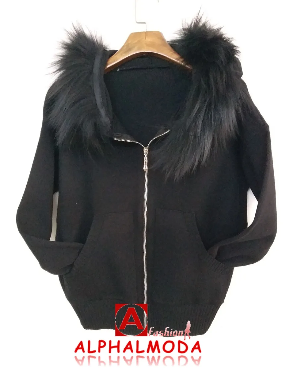 ALPHALMODA Зимние новые трикотажные костюмы куртка с капюшоном из натурального меха вязаные брюки женские модные широкие брюки Chandal Mujer спортивный костюм
