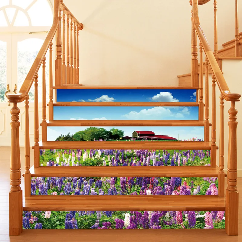 Lavender Purple Flowers 3D DIY Stairway Wall Sticker Stairs Steps Decoration Decals Home Decor Floor Mural | Дом и сад