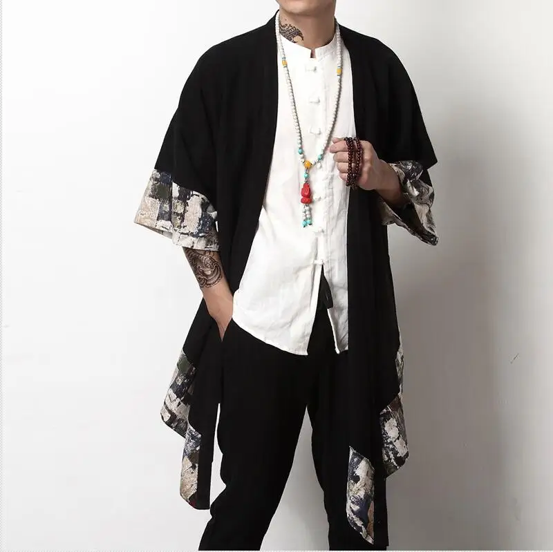 1 Японское кимоно кардиган для мужчин haori yukata мужской самурайский костюм одежда кимоно куртка мужская кимоно рубашка yukata haori KK001 - Цвет: 1