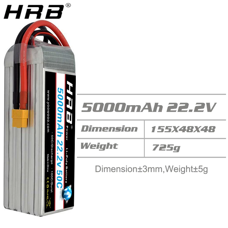 HRB 22,2 V 5000mah Lipo 6S батарея EC5 T Deans XT60 TRX XT90 для квадрокоптера FPV самолеты Багги автомобили катамаран лодка RC части 50C