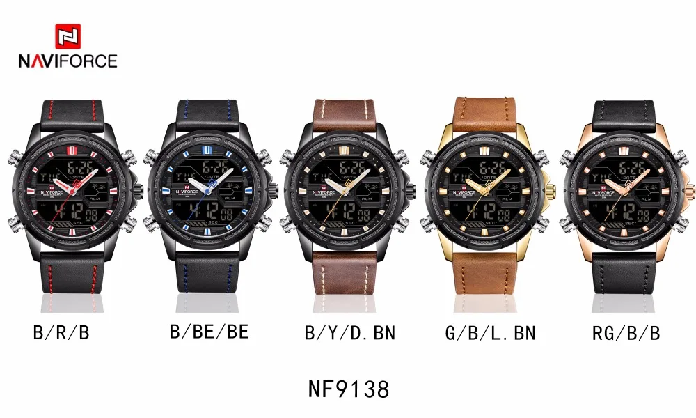NAVIFORCE мужские s часы Топ бренд Роскошные спортивные часы для мужчин двойной дисплей водонепроницаемый кожаный ремешок наручные часы Relogio Masculino часы