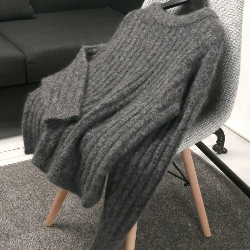 Autumn Winter Sweater Women O-Neck Pullover Mohair Pull Femme Hiver Thicken White Black Warm Jumper C5133 | Женская одежда