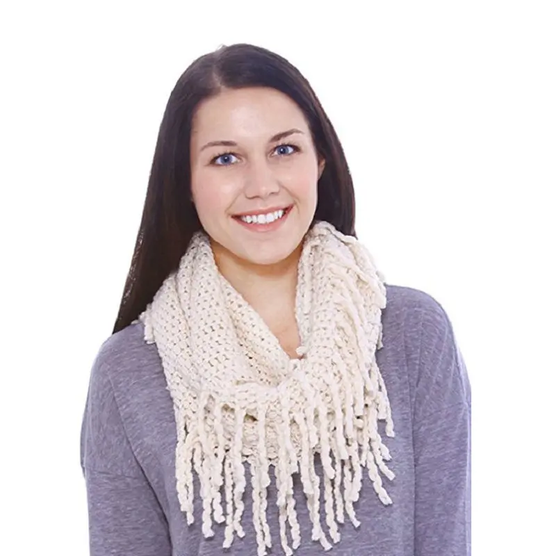 Вязаный шарф-снуд, шарф с рисунком, вязаные шарфы бесконечности, женские одноцветные шали-трубы с кисточками, кашемировый круг-воротник YG486